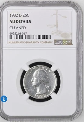 1932-D Washington Quarter NGC AU Details Cleaned - Image 1 of 2