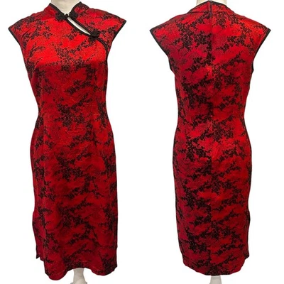Morbid Threads Vtg Y2K 90s Red Black Cheongsam Qipao Mandarin Dress Mall Goth M - Image 1 of 4