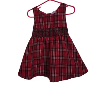 Little Miss Attitude Girls Red Black Gold Plaid Dress Tie In Back Smocked 2T - Picture 1 of 9