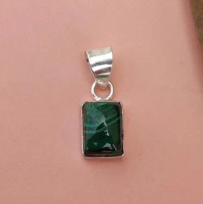 Кулон ручной работы из малахита: прямоугольный кулон из стерлингового серебра 925 пробы для вечеринок SD56 - Изображение 1 из 4