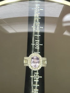 Martha Rocha Kunzit weißer Zirkon Heiligenschein Ring Sterlingsilber Größe 9 6,42 ctw - Bild 1 von 14