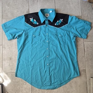 Ely Cattleman Western Shirt Blue Sz 2XL Embroidered Pearl Snap Cowboy Rodeo - Picture 1 of 5