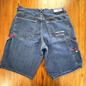 Vintage Tommy Hilfiger Recruit Carpenter Baggy Flag Patch Denim Shorts Size 34 - Picture 1 of 5