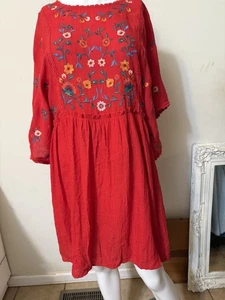 UMGEE EMBROIDERED HIGH WAIST LACE INSERT GAUZEY BOHO HIPPY LINED KIMONO SLEEVE L - Picture 1 of 23