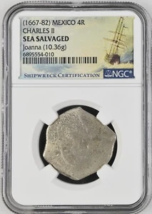 1667-82 Mexico Cob 4 Reales NGC Sea Salvaged Joanna Shipwreck - Picture 1 of 2