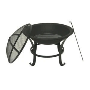OUTDOOR ROUND LOG FIRE PIT WITH LID GARDEN BBQ GRILL 57CM X 57CM X 45CM - Picture 1 of 5