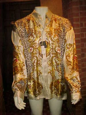 NWT MENS CREME DE SILK GREEK METALLIC ANIMAL PRINT MULTICOLOR SILK SHIRT XLARGE. - Image 1 of 4