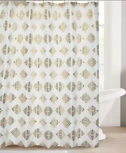 Fabric Shower Bath Curtain with 12 Rustproof Rollerball Metal Hooks Rings 83001 - Picture 1 of 8