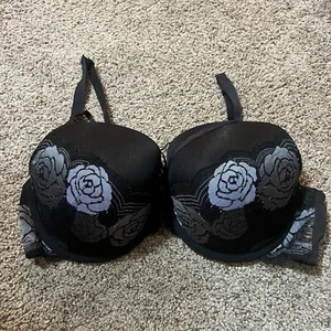 Cacique BH 40DD schwarz leicht gepolstert Pushup Plunge Bügel blau Spitze rose - Bild 1 von 13