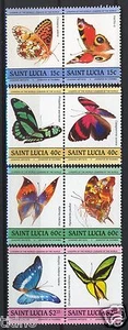 Santa Lucia 1985, Set 4 paia di farfalle, Sc 731-38, VF/XF MNH - Foto 1 di 1