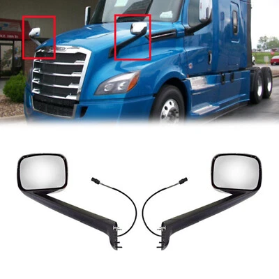 Pair Chrome Heated Hood Mirror For Freightliner Cascadia 2018+ Right Left Side - Image 1 of 4