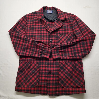 Pendleton Pea Coat Button Up Mens Medium Wool Red Buffalo Plaid Retro 90s Dad - Image 1 of 4