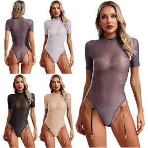 Women‘s Rompers Going Out Leotard Smooth Bodysuit Unlined Catsuit Trendy Sheer - Picture 1 of 49