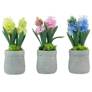 Artificial Jute Pot Look Hyacinths, Decorative Flowers Set - Yellow, Pink, Blue, 23 - Picture 1 of 4