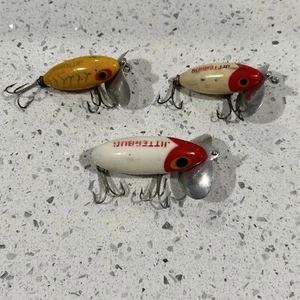 Vintage Fred Arbogast Jitterbugs Lot Of 3 Topwater Red/White, Yellow - Picture 1 of 7