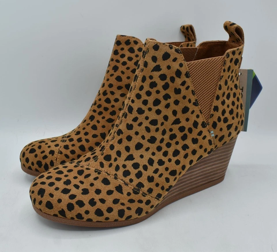 TOMS Kelsey Leopard Pull On Wedge Booties Womens Brown Casual Boots 10018915