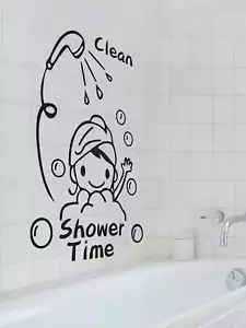 Shower Time Wall Sticker Bathroom Bathtub Cartoon Wall Decal For Home Decoration - Picture 1 of 5