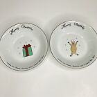 Merry Brite China MERRY CHRISTMAS Lot of 2 Soup Cereal Bowls Happy Holidays