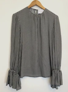 VIKTORIA & WOODS Sz 1 "Oslo" Silk Viscose Houndstooth Top - Picture 1 of 7