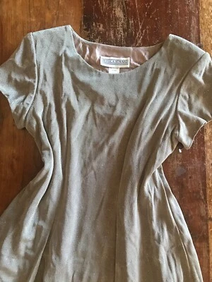VTG 90s festive taupe silver glitter dot dress dressy cocktail acetate classic - Image 1 of 4