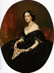 Oil painting franz xavier winterhalter - portrait of a lady with a fan seated @ - Picture 1 of 1