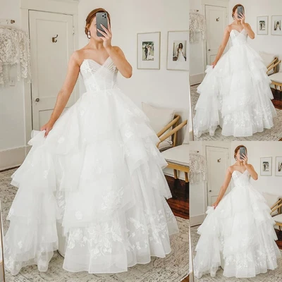 Vestidos de novia sin tirantes simples sin tirantes volantes apliques de encaje vestidos de novia Foto 1 de 4