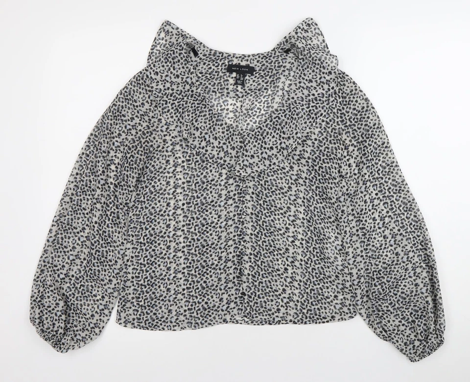 Blusa de chiffon feminina preta com estampa de animais tamanho 6 New Look - Imagem 1 de 4