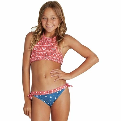 Billabong L109951 Red/Blue Free Babe High Neck Bikini Swim Set Size 8 - Image 1 of 4