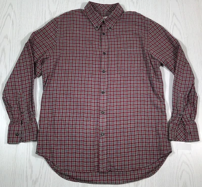Camisa Billy Reid a Cuadros Abotonada Manga Larga L Roja Calce Estándar Algodón Preppy Foto 1 de 4