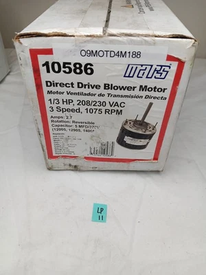 Mars 10586 Direct Drive Blower Motor 1/3 HP 208/230 VAC 3 Speed - Image 1 of 3