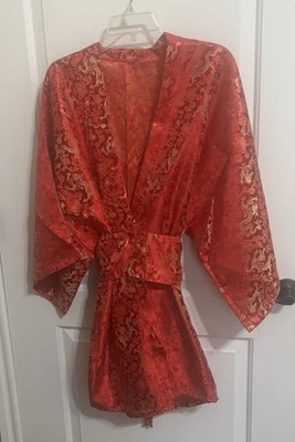 New Shiny Red & Gold Kimono, Reversible Belt, Purse Halloween Costume One Size - Image 1 of 4