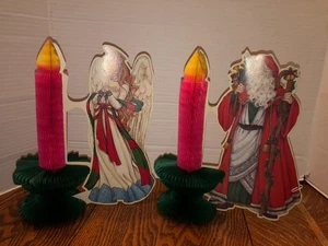 2 Vintage Cardboard & Tissue Paper Honeycomb Christmas Decor Centerpieces 12" T - Picture 1 of 7