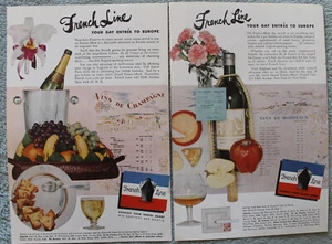 2 x French Line Cruise Gay Entree to Europe 1951 Vintage Mag Print Ads 7 x 10 - Picture 1 of 1