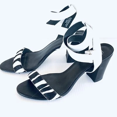 Sandalias de tacón Wittner Ralex de cuero negras blancas con correa al tobillo de cebra EUR 42 AU 10,5 Foto 1 de 4