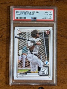 2020 Bowman 1st Edition Xavier Edwards 1st Bowman 1st Ed. #BFE-10 PSA 10 Marlins