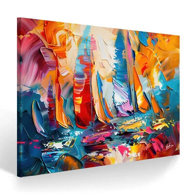 Leinwand Bild Abstrakt Bunt Segelboot Meer Wanddeko Wandbilder Wohnzimmer 5168A - Bild 1 von 4