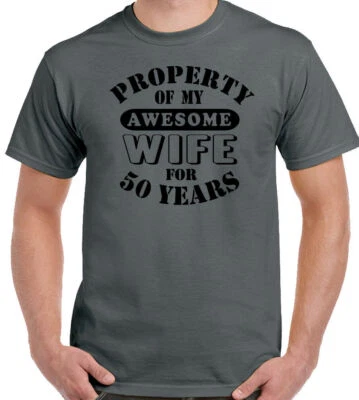 My Awesome Wife Mens Funny 50th Wedding Anniversary T-Shirt Gift 50 Year Husband - Image 1 of 4