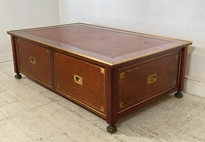 ANTICO TAVOLO FUMO 2 CASSETTI TAVOLINO INGLESE NAVALE MOGANO META 1900 OTTONE - Foto 1 di 12