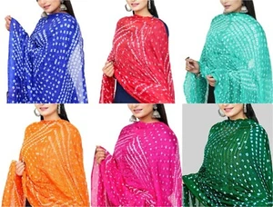 50 Pc Rajasthani Women's Silk Dupatta Tie-Dye Bandhani Bandhej Solid Color Scarf - Picture 1 of 12