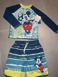 Disney Junior Mickey Mouse Rash Guard Top Swim Shirt/Trunk Set UPF 50+ NWT - Picture 1 of 8