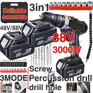 CORDLESS DRILL 88V HEAVY DUTY IMPACT DRIVER KIT BRUSHLESS HAMMER +2 BATTERY AU - Picture 1 of 15