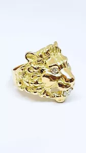Löwenkopf Ring 18 Karat Gelbgold und Diamanten, T66 kostenlos verstellbar - Bild 1 von 12