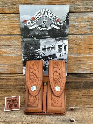 Vintage Tex Shoemaker Floral Carved Leather Double Magazine Carrier 645 220 1911 - Image 1 of 2
