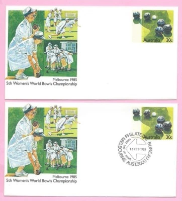 AUSTRALIA 1985 Pair of PSE's #87 FDC & Mint - WOMEN'S WORLD BOWLS CHAMPIONSHIPS - Image 1 of 2