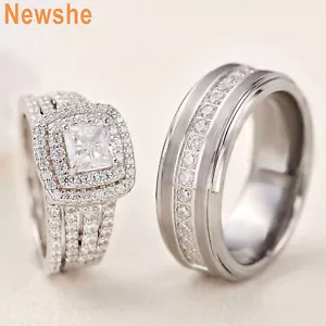 His and Her Wedding Ring Sets Wedding Engagement Ring Set Silver and Tungsten - Picture 1 of 8