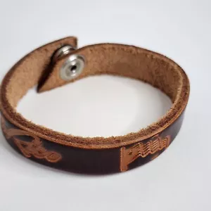 Handmade Tooled Leather Bracelet with Snaps - Puerto Rico Flag - Picture 1 of 8
