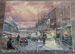 Thomas Kinkade Large Street Scene Vintage Cars Tapestry Fabric Material Panel - Picture 1 of 2
