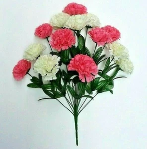 Pink & Cream Carnations 20" Bush Artificial Silk Flower Indoor Outdoor Décor US - Picture 1 of 4