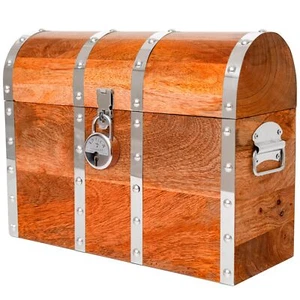 Handmade Pirate Treasure Chest With Lock And Keys 16 X 12 Inch Vintage Wooden St - Picture 1 of 6