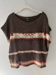 RALPH LAUREN JEANS CO Braun Western Strick Kurzarm Baumwolle Pullover Gr. L - Bild 1 von 4
